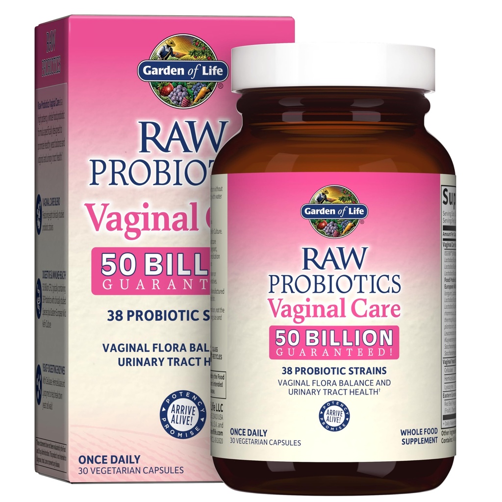 Jardin de la vie Probiotiques crus Soins vaginaux - 50 milliards UFC - 38 souches probiotiques - soutient la santé vaginale et urinaire* - 30 capsules végétariennes