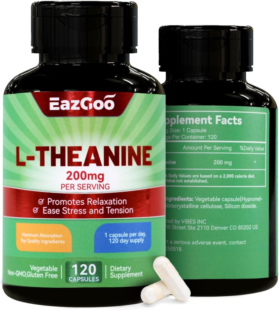 L-Theanine 200mg, Amino Acid Supplement to Support Relaxation, Stress, L Theanine Capsules - Non-GMO, Gluten Free, 240 Veg Capsules