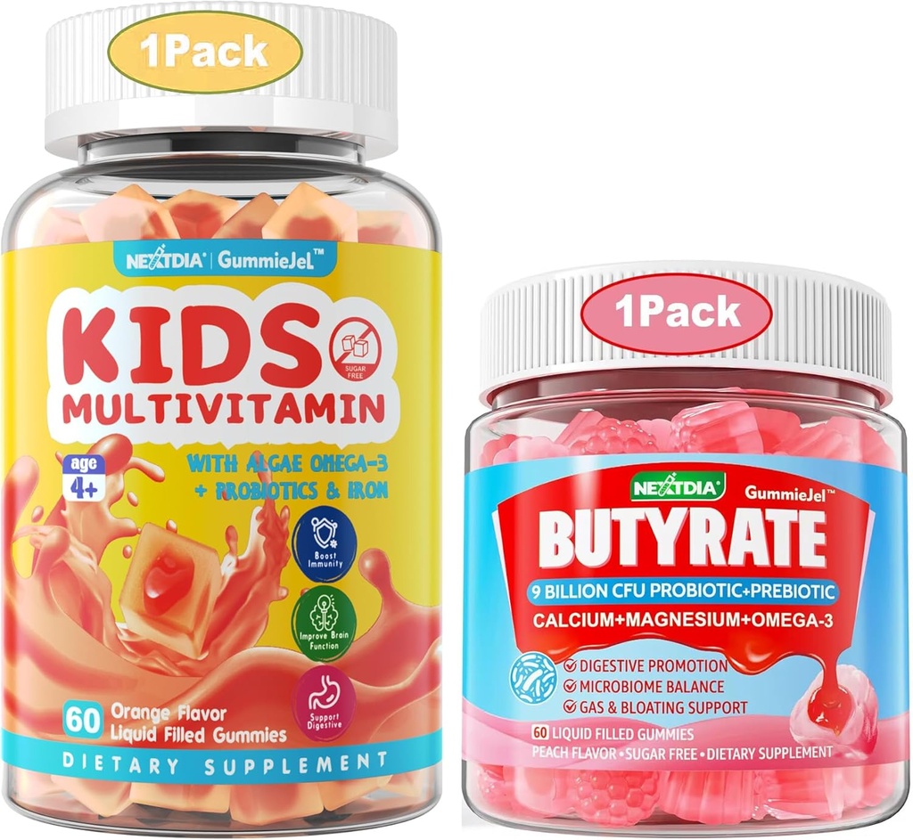 Gummies multivitamines pour enfants avec fer + gommies Butyrate avec probiotique + prébiotique + postbiotique
