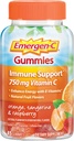 Emergen-C 750mg Gummées de vitamine C pour adultes, Gummées d'immunité avec vitamines B, sans gluten, orange, Tangerine et framboises - 45 Nombre