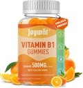 Vitamine B1 Gommies 500mg, Supplément de la Thiamine B1 à croquer pour les adultes, avec 600mg de citrate de calcium, système nerveux de soutien, végétalien, saveur d'orange naturelle