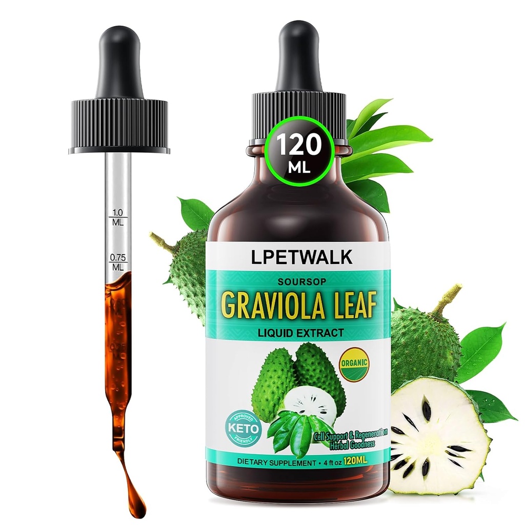 4 Fl Oz Soursop Graviola Leaf Extract Liquid Drops - Natrual Guanabana Leaves Drop - Organic Soursop Bitters Liquid Oil, 98% Absorption, 120ML Big Capacity