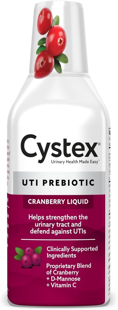 Cystex UTI Support & Urinary Health Supplement - Prébiotique de canneberge sans sucre avec D-Mannose, vitamine C, et Bromelain pour la protection et l'entretien UTI - Formule liquide - 7,6 fl oz - (Pack de 1)