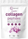 Micro-ingrédients Poudre de Peptides Multi Collagène, 8oz de Type I, II, III, V, X + Biotine, Vitamine C & Acide Hyaluronique , non aromatisé , soutient la santé des cheveux, de la peau et des articulations , Keto, non-OGM