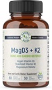 Malate de magnésium + Vitamine Végétale D3 + Vitamine Stabilisée K2, Supplément de soutien complet pour l'énergie cellulaire, cardio-vasculaire, immunitaire et métabolique santé et force osseuse, 90 capsules de légumes