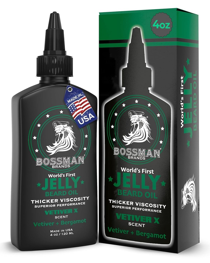 Bossman Jelly Bead Oil for Men (4 oz, Vétiver X Scent) – Adoucit, hydrate et conditions avec des ingrédients naturels