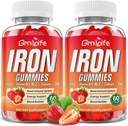 Gommies de fer pour femmes, hommes et enfants, supplément de fer sans sucre avec calcium, zinc, folate et vitamine B12, C, B6 - pour la construction de sang et le soutien énergétique, Anémie, fraise, 120 comte