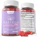 Suppléments de safran Gommies 100mg - 100% pur Extrait de safran avec Magnésium Glycinate, L-Theanine, Turmeric, Ashwagandha, Honey & Vitamine B Complex pour l'humeur et la puissance, Antioxydant, Vitalité - 120 Compte