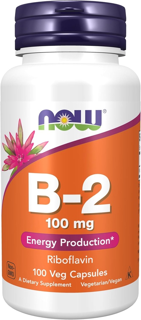 MAINTENANT Aliments suppléments, vitamine B-2 (Riboflavine) 100 mg, production d'énergie*, 100 gélules