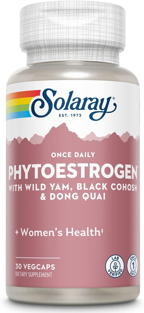 SOLARAY Une fois par jour Phytoestrogen - Supplément Phytoestrogen pour les femmes avec Cohosh Noir, Dong Quai, Yam Sauvage, Isoflavones Soy - Soutien à la santé des femmes - Garantie de 60 jours, 30 portions, 30 VegCaps