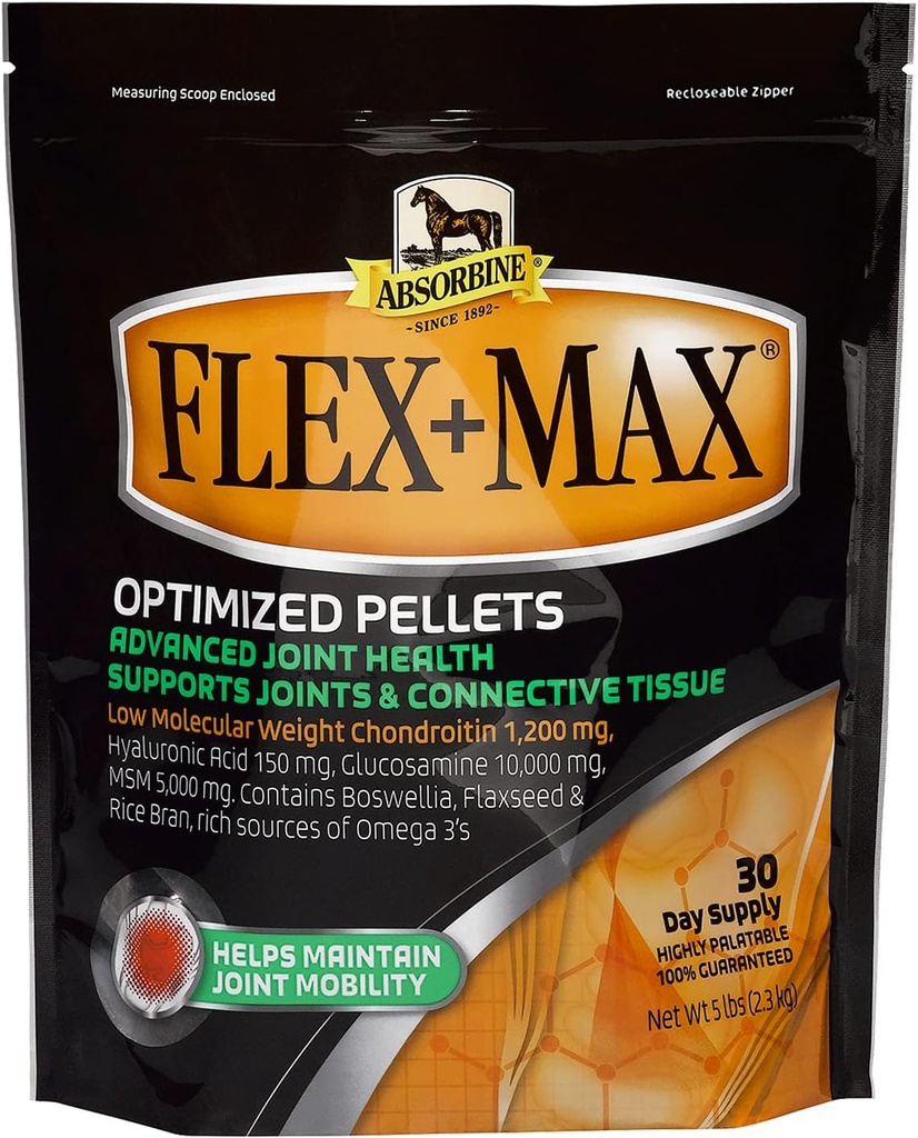 Absorbine Flex+Max Cheval Supplément articulaire Pellets, Formule Hippique Hautement Palatable, Complète avec Glucosamine, MSM, Chondroïtine & Lin, Sac de 5lb / 30 jours d'approvisionnement