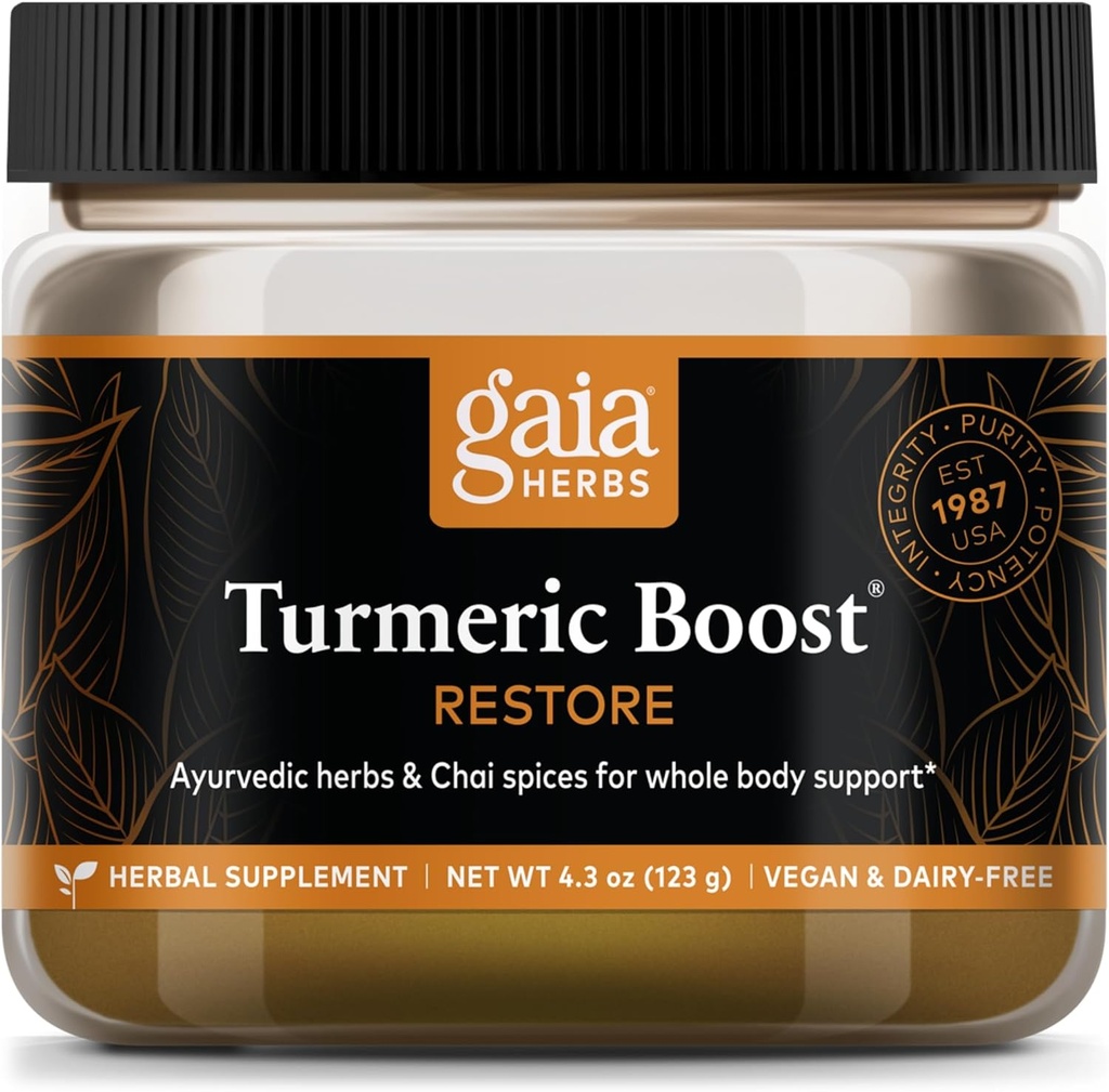Gaia Herbs Turmeric Boost Restore - Turmeric Drink Mix Supporting a Healthy Response to Swelling in Adults - with Turmeric Curcumin, Black Pepper, Holy Basil & Ginger - 4.3 Ounces (21-Day Supply)