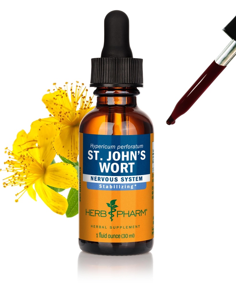 Herb Pharm St. John's Wort Liquid Extract for Positive Mood and Emotional Balance, Cane Alcool, 1 Once