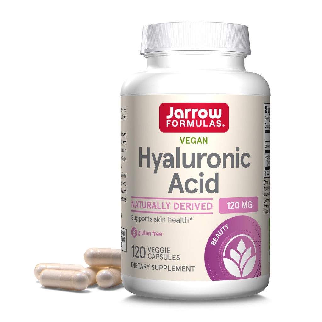 Acide hyaluronique Jarrow Formulas® 120 mg, complément alimentaire, soutien de la santé de la peau, 120 capsules de légumes, jusqu'à 60 jours