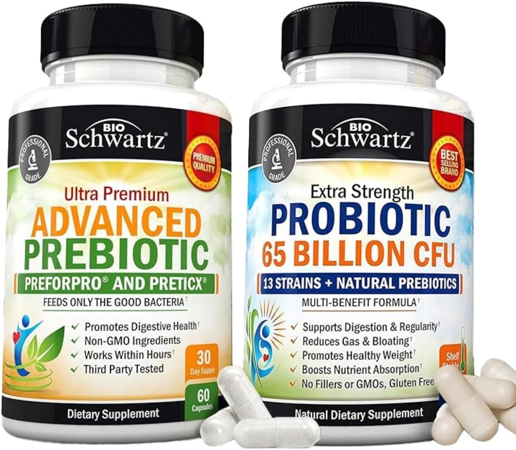 Supplément probiotique quotidien de 65 milliards d'UCF (1 mois d'approvisionnement) plus supplément prébiotique avancé pour la santé de la gueule (1 mois d'approvisionnement)