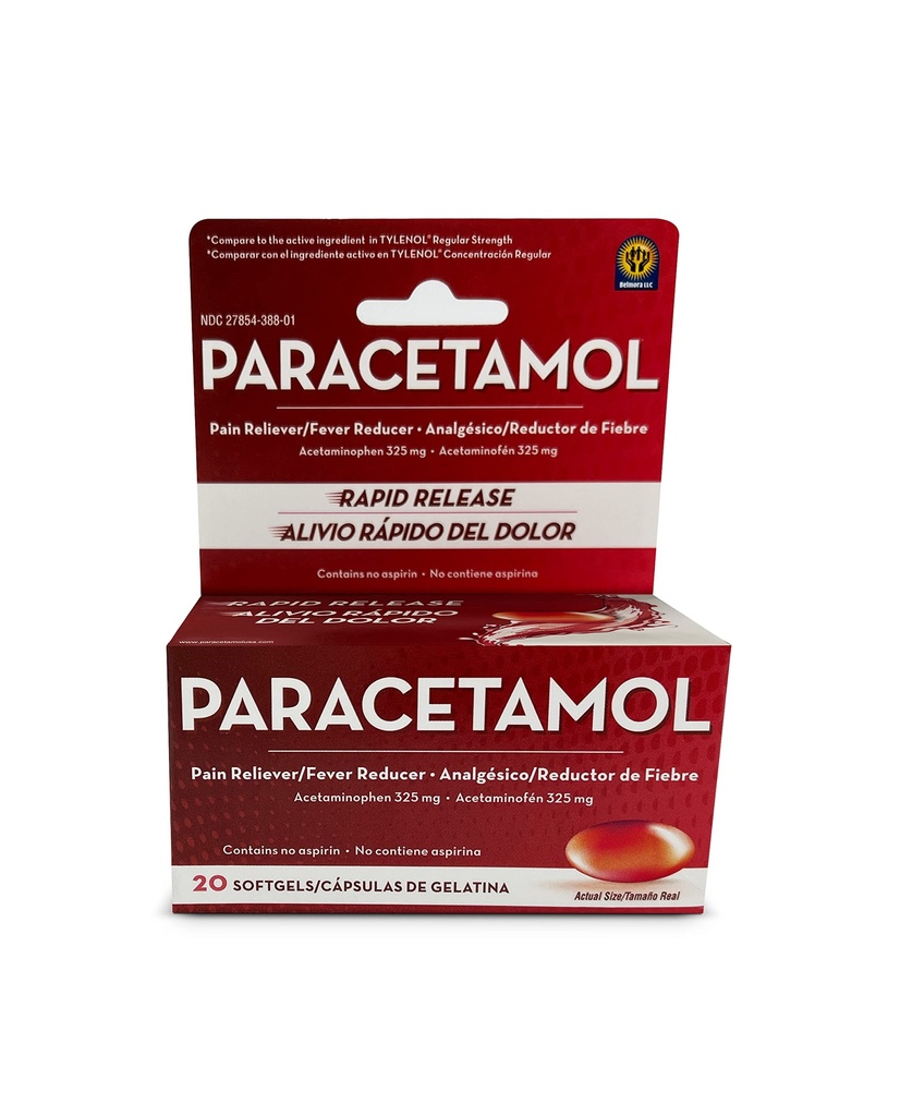 Acétaminophène 325mg 20 Softgels pour soulager la douleur, Capsules remplies de liquide pour soulager rapidement la douleur, anti-douleur rapide pour les adultes Force supplémentaire, Réducteur de fièvre