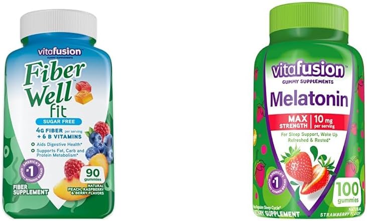 Fibre de Vitafusion Bien Fit Gummies 90 Comte et Max Force Mélatonine Gummies 100 Comte