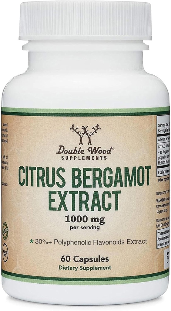 Citrus Bergamot Supplement, 1000mg, 60 Capsules - Supports Healthy Cholesterol & Triglyceride Levels - 1,000mg Servings (Bergamonte Standardization) by Double Wood