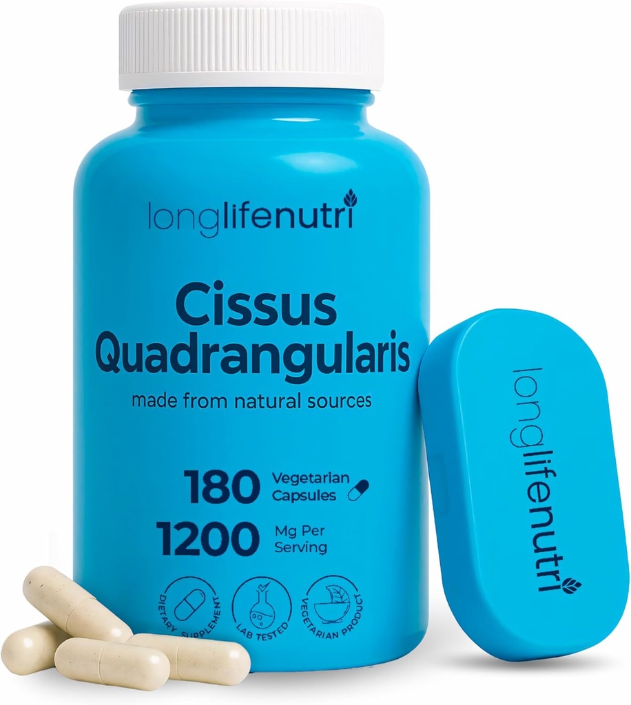 LongLifeNutri Cissus Quadrangularis 1200mg - 180 Capsules végétariennes, Extrait stem pour le confort articulaire, la force osseuse et la mobilité active, Formule haute puissance, Approvisionnement 3 mois, GMP certifié, Fabriqué aux États-Unis