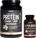 ONNIT Nootropic + Sports Nutrition Stack - Alpha Cerveau (90ct) + Protéine de lactosérum herbeux (Vanilla)