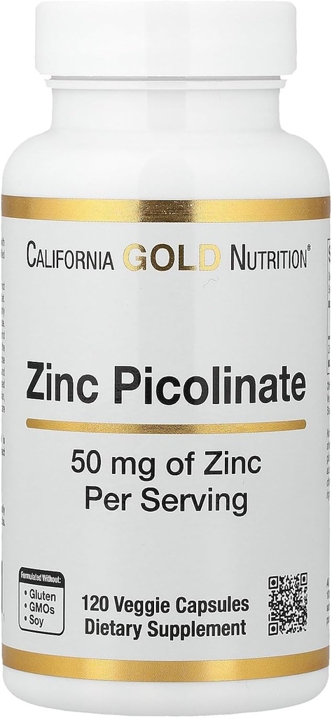 Picolinate de zinc, forme biodisponible de zinc, soutient la santé immunitaire, 50 mg, 120 capsules de légumes