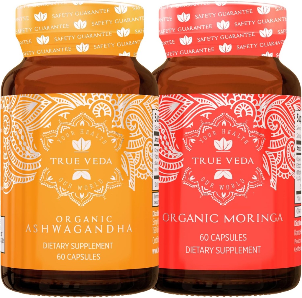 True Veda Energy Bundle USDA Organic | Multi-Award-Winning | Ashwagandha KSM-66® | Moringa Capsules