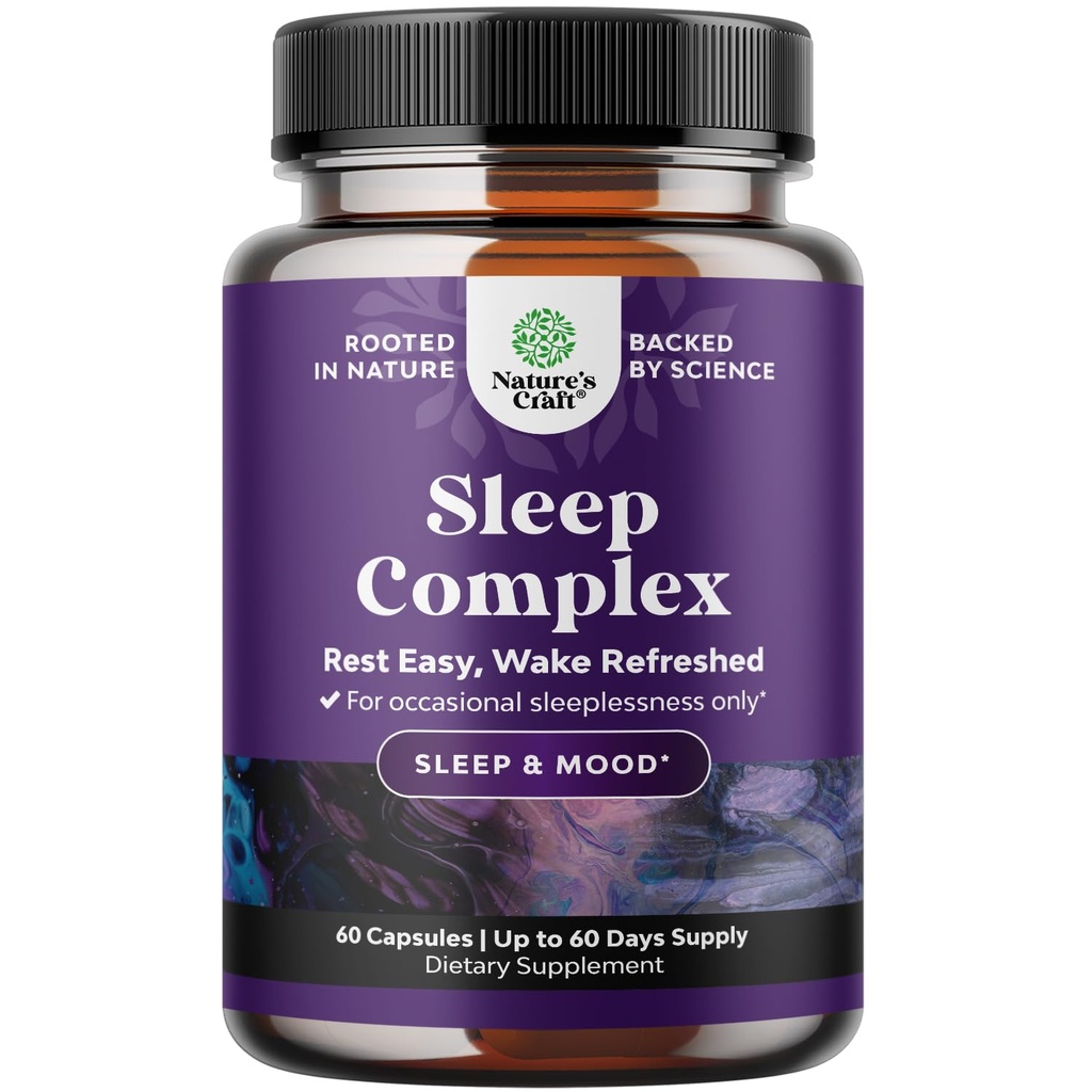 Natures Artisanat Formule de sommeil rafraîchissante naturelle - Soutient le repos sain - Supplément non addictif - Magnésium L-Theanine GABA - Ingrédients à base de plantes pures
