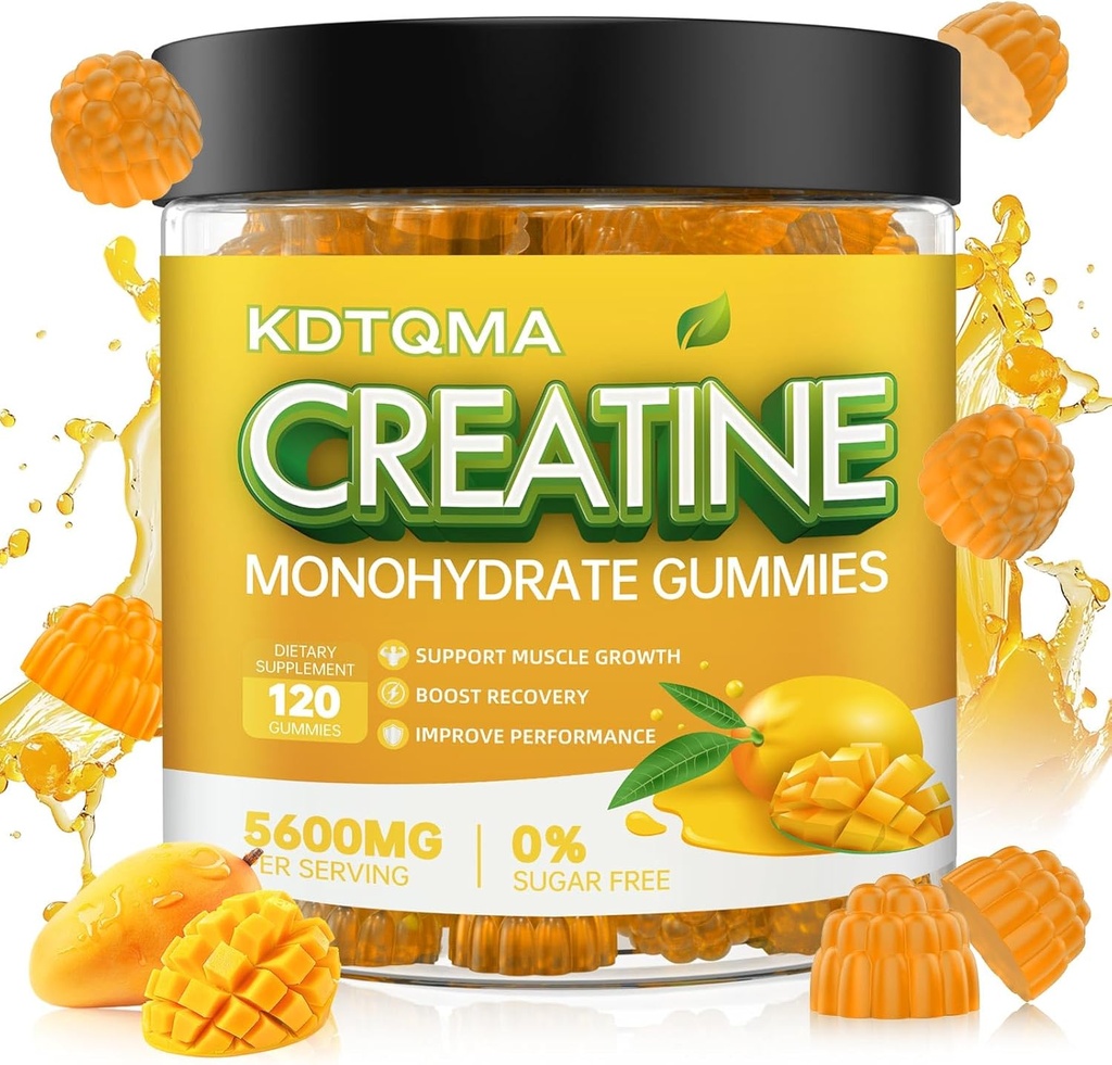 Monohydrate de créatine pour hommes et femmes 120 CT - 5600mg de monohydrate de créatine par service, Monohydrate de créatine à croquer pour le soutien musculaire et l'énergie boost, sans sucre, végétalien (Mango Flavor)