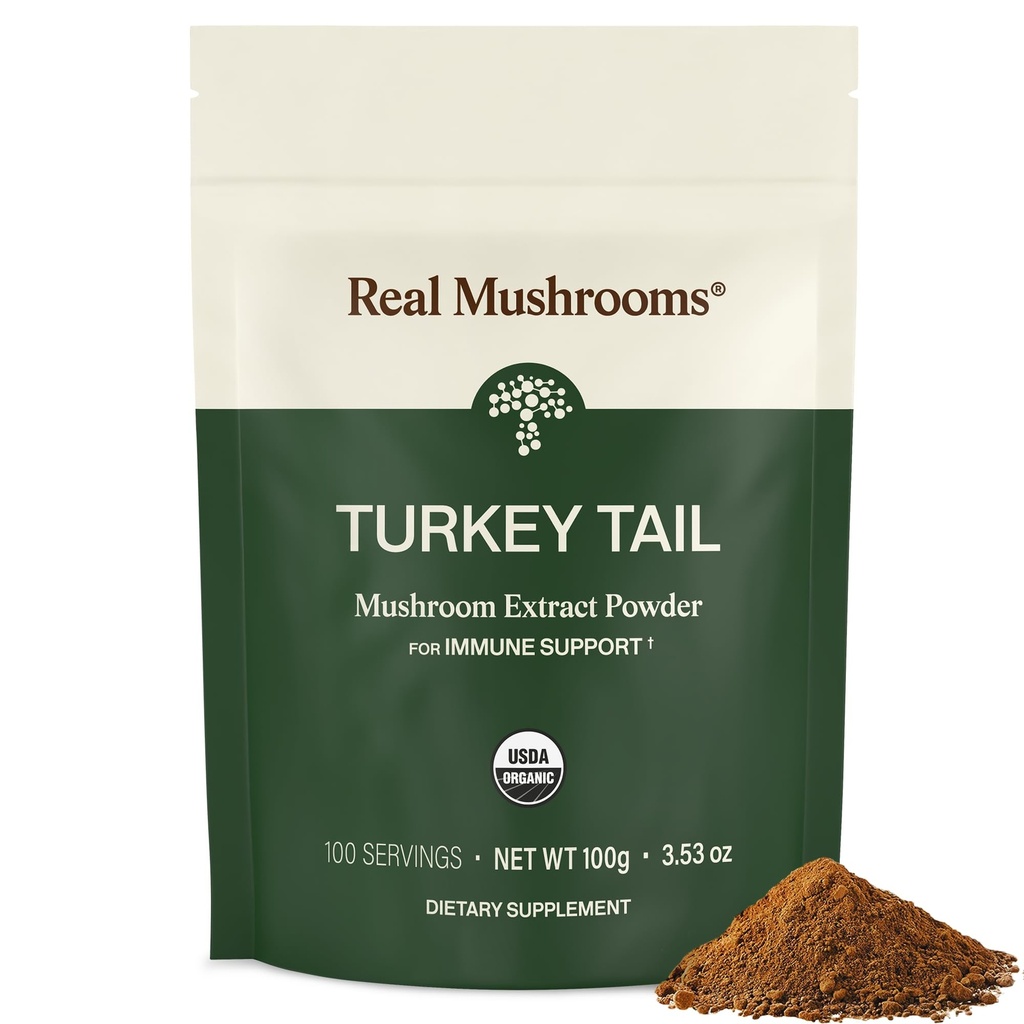 Véritables champignons Turkey Tail Poudre de champignons – Bio Turkey Tail Extrait de – pour le bien-être, l'harmonie Gut et le soutien énergétique – végétalien, non-OGM, sans remplissage – 100 portions de champignons fonctionnels Supplément