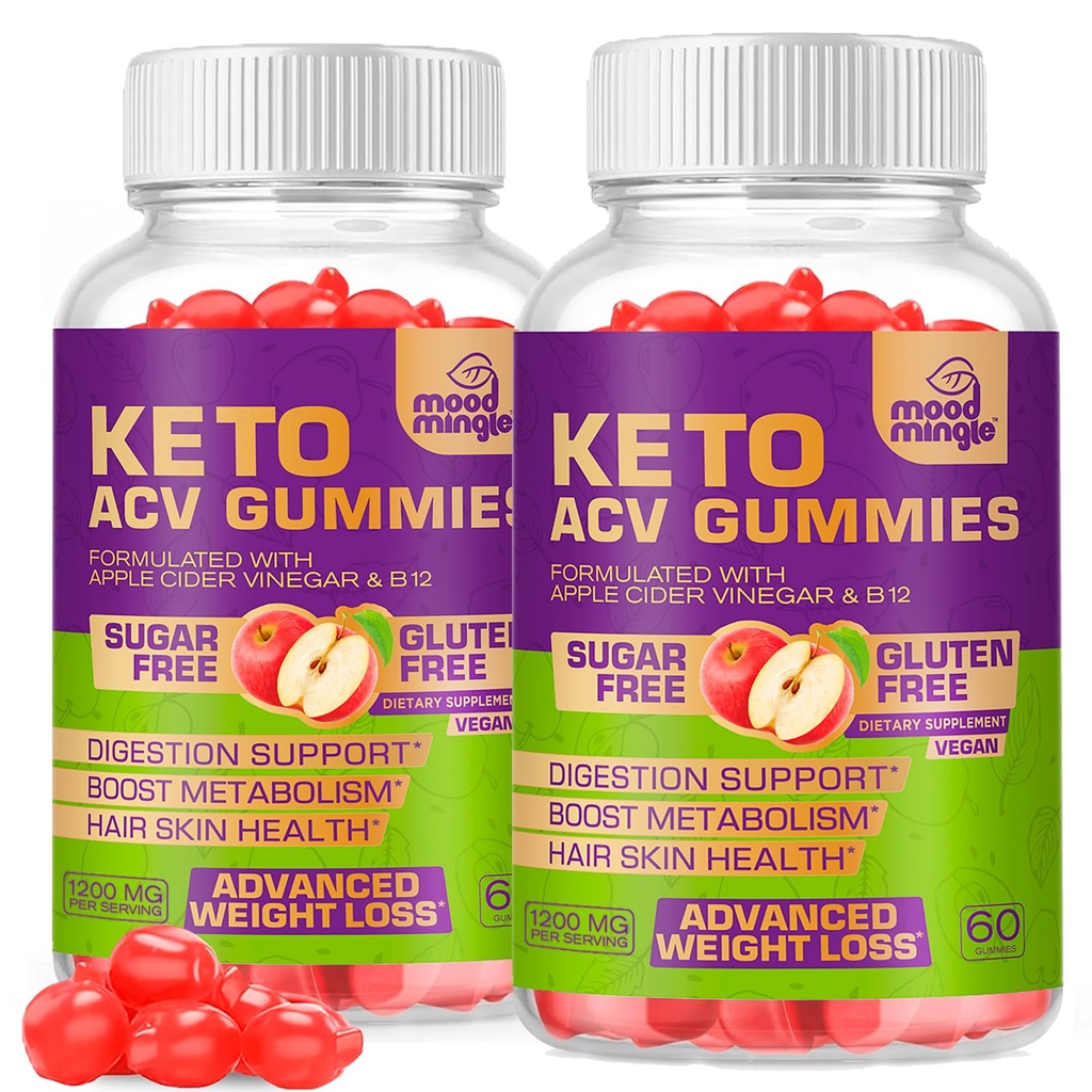 Gummies Keto ACV Gluten et sans sucre Gummmies de vinaigre de cidre de pomme pour la perte de poids avancée - Supplément rapide de Fat Burner Diet pour les femmes hommes - 60 Gummies (1000MG) (2-Pack)