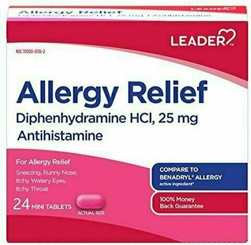 Diphénhydramine HCl, 25mg Mini comprimés, 24 Nombre