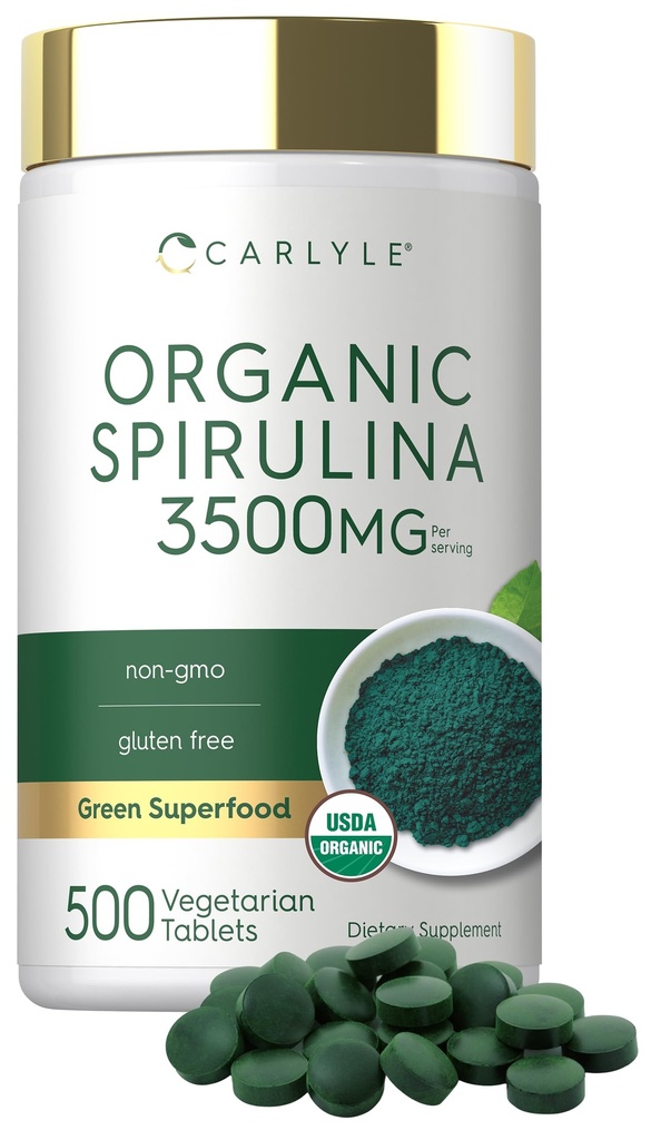 Comprimés de spiruline biologique de Carlyle 3500mg.500 Count.