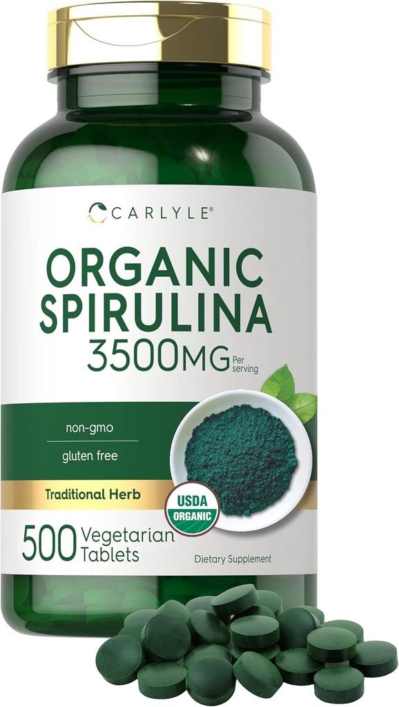 Comprimés de spiruline biologique de Carlyle 3500mg.500 Count.