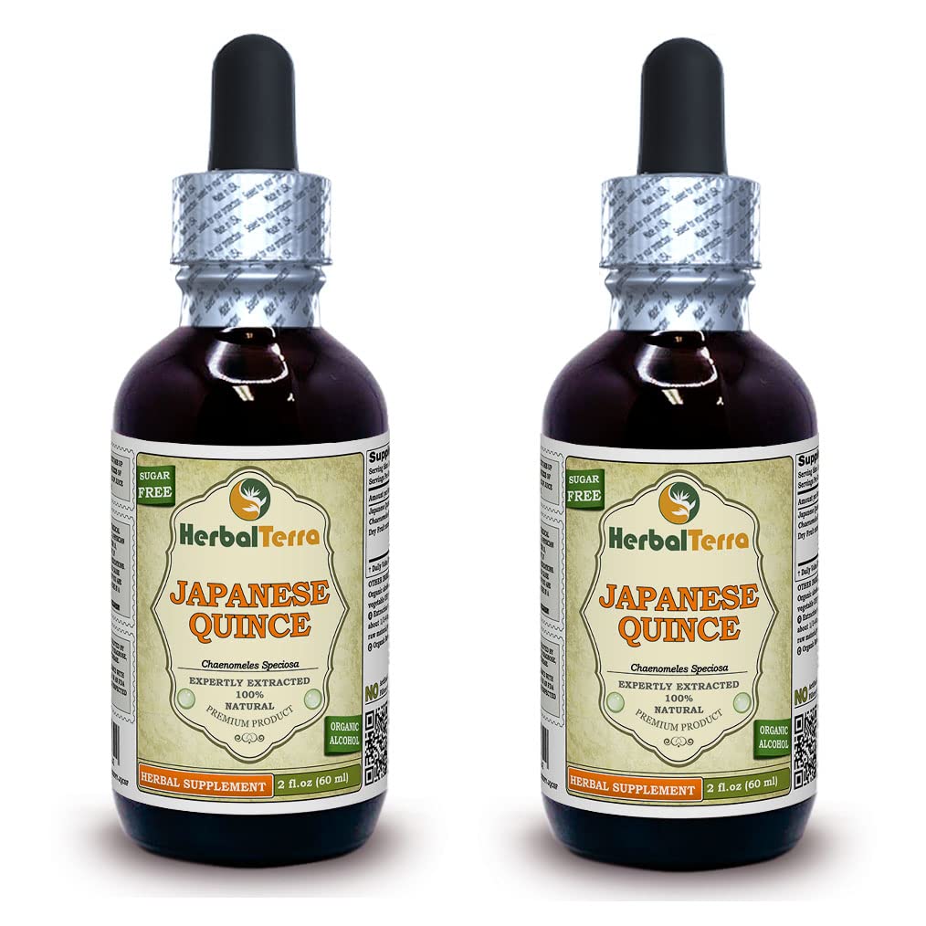 Quince chinoise (Chaenomeles Speciosa) Teinture, extrait liquide de fruits séchés (marque: HerbalTerra, fièrement fabriqué aux États-Unis) 2x2 fl.oz (2x60 ml)