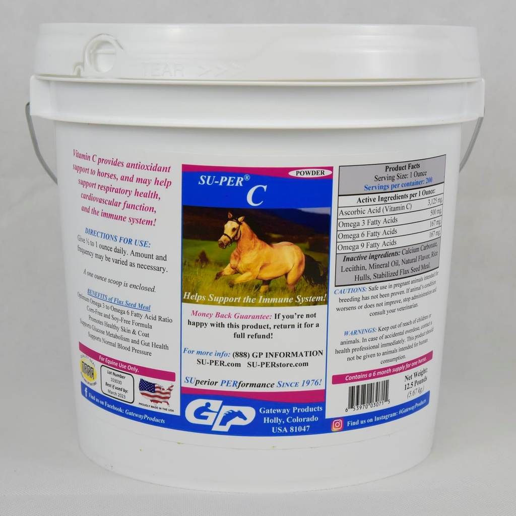 SU-PER C Vitamin C for Horses - Equine Antioxidant & Immune Support Supplement - Horse Vitamins & Minerals Supplement - 12.5 Pounds