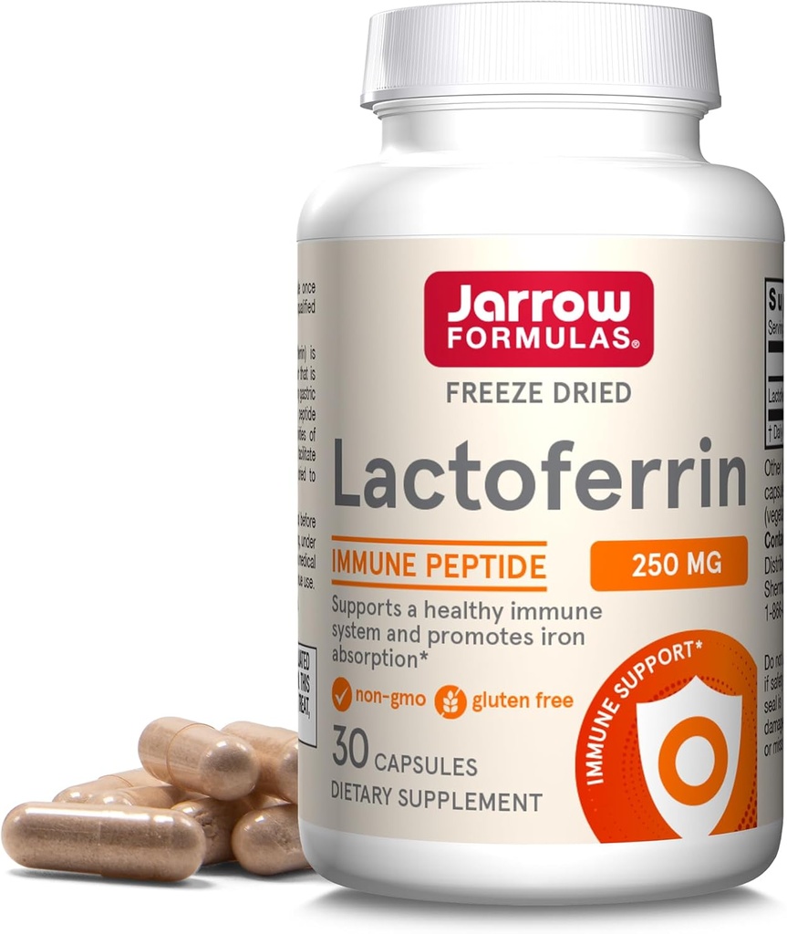 Formules de collage Lactoferrine 250 mg - Glycoprotéine à support immunitaire - pour un système immunitaire sain Soutien et absorption de fer - Séchage surgelé - Sans gluten - Non-OGM - 30 capsules (servis)