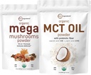 Micro Ingrédients Bio Mega Poudre de Champignons 10oz et Bio Poudre d'huile MCT 1lb Bundle 2 Pack Huile, crème végétale