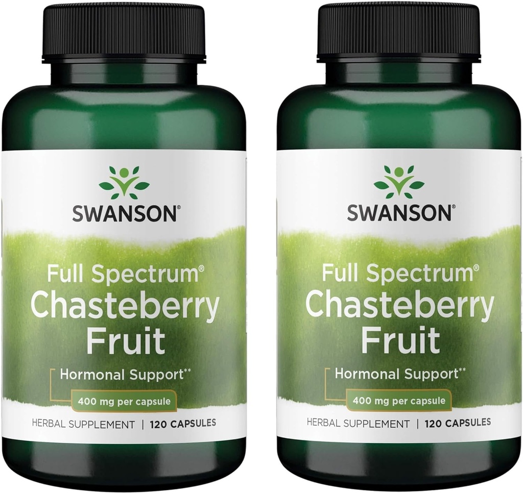 Swanson Chasteberry Fruit - Herbal Supplement Promoting Women's Health & Menopausal & Menstrual Support - May Support Balance & Skin Health - (120 Capsules, 400mg Each) (2 Pack)