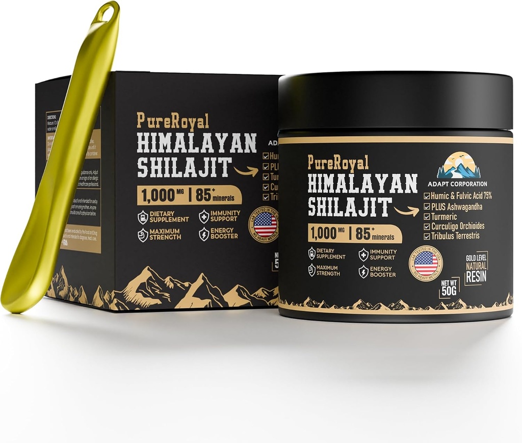 Himalayan Shilajit Resin – Haute puissance, 1100 MG Extrait d'Himalayan, 75%+ Acid Fulvic, Energy, Wellness & Immunity Support, 85+ Trace Minerals, Lab Tested, 50g Jar, 46 Servitures