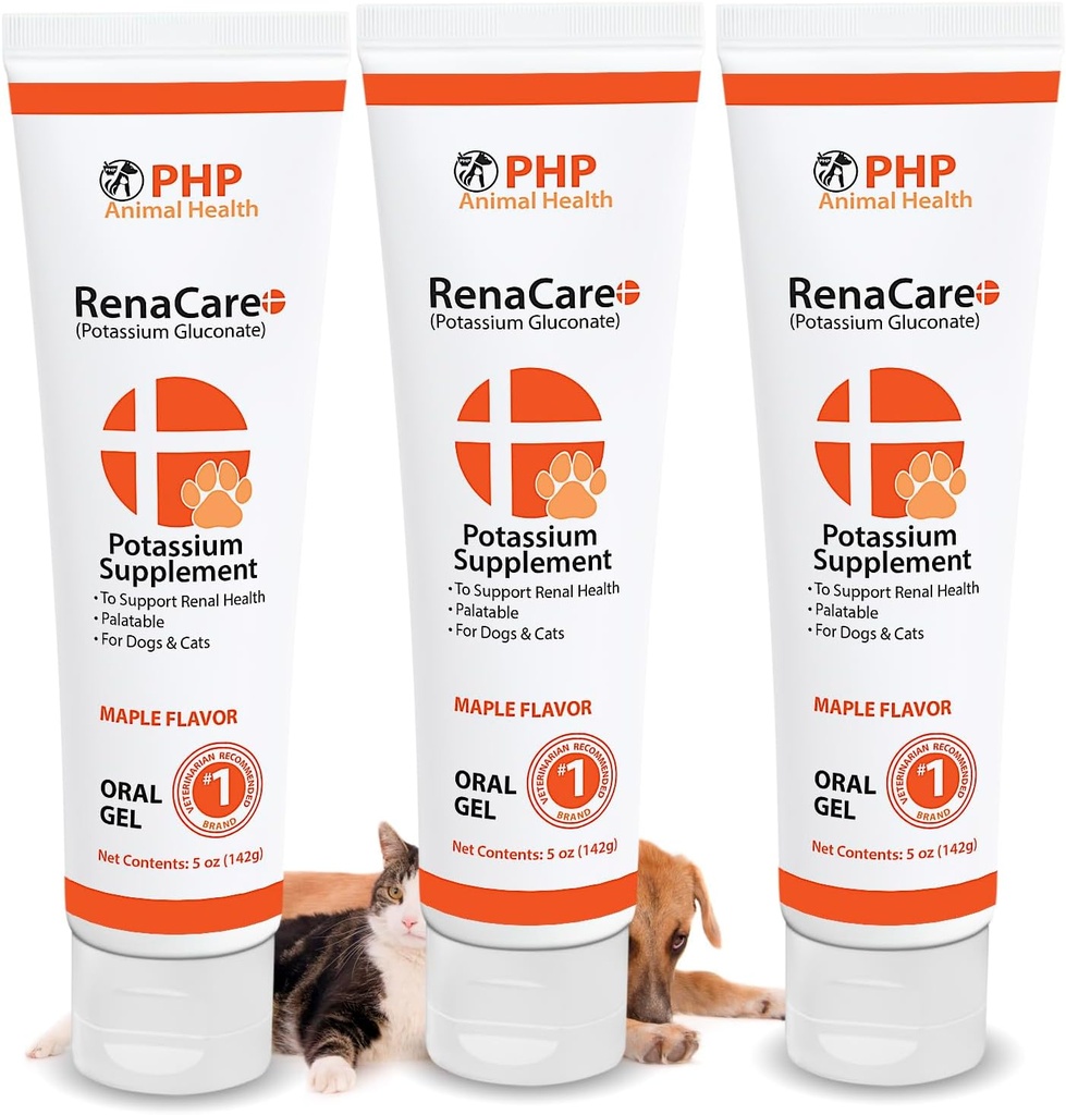 RenaCare K est pour Rênal K (Gluconate de potassium) Gel de supplément de potassium pour chiens et chats, (15 oz) avec goût d'érable (Fabriqué aux États-Unis)