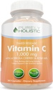 Vitamine C purement holistique 1000mg, 365 Capsules, 12 mois d'approvisionnement, 2 étapes de libération chronométrée avec l'acide ascorbique, Rosehip & Acerola Cerise Bioflavonoïde, système immunitaire support, végétalien