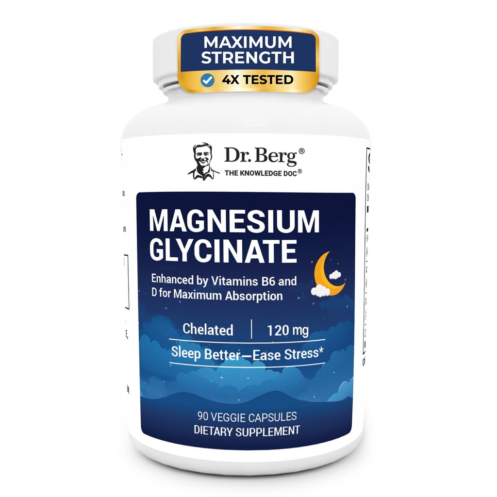 Dr Berg Résistance maximale 4-en-1 Glycinate de magnésium chélaté avec ingrédients purs, puissants et purs.