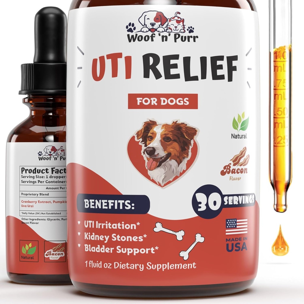 Chien naturel UTI Traitement - Chien UTI - Chien Traitement de l'infection urinaire - Chien UTI Traitement - Chien UTI Supplément - Chien UTI Cranberry - Chien Cranberry Supplément - 1 fl oz - Bacon Flavor