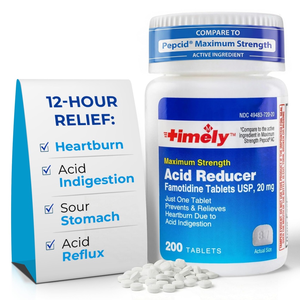 Réducteur d'acide rapide Famotidine 20mg - Anatcide Reflux médicament pour le soulagement des brûlures d'estomac et symptômes d'indigestion acide - 200 comprimés