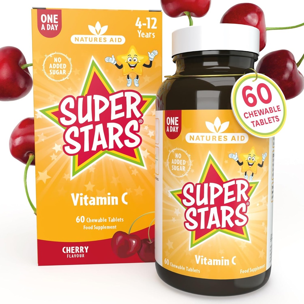 Hemir Natures Aid Super Stars Vitamine C pour les enfants 4-12 ans, 60 comprimés à croquer