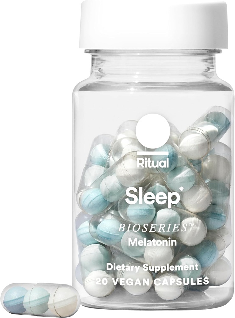 Ritual Sleep BioseriesTM Melatonin: aide au sommeil pour les adultes, supplément de sommeil avec capsules libérées dans le temps, Vitamines de sommeil sans médicament végétalien pour toute la nuit, 20 capsules