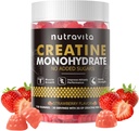 Nutravita Monohydrate de créatine Gommies pour les hommes et les femmes-5g de monohydrate de créatine par portion - Sans sucre, végétalien, goût de fraise, 120 comte