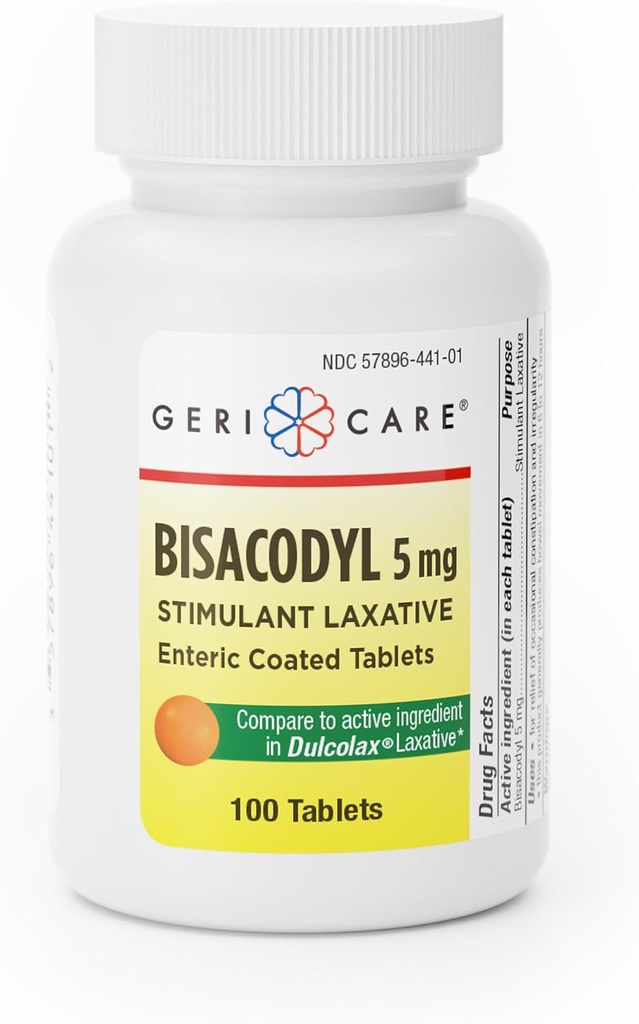 GeriCare Bisacodyl 5 mg Laxative Coated Tablet Générique pour Dulcolax.