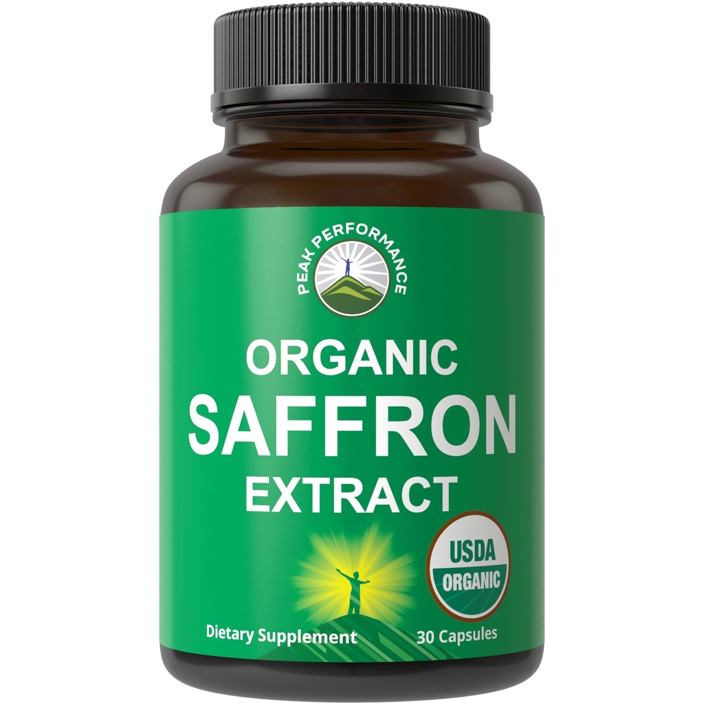 Suppléments de safran - Capsules d'extrait de safran biologique USDA pour les femmes, les hommes et les enfants. Pur et naturel pour l'humeur, le cerveau, le focus, les rages, les SPM