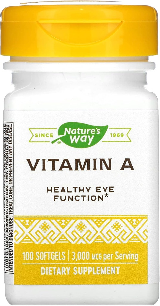 Nature's Way Vitamin A, High Potency, Supports Healthy Eye Function*, 3,000 mcg per Serving, 100 Softgels (Packaging May Vary)
